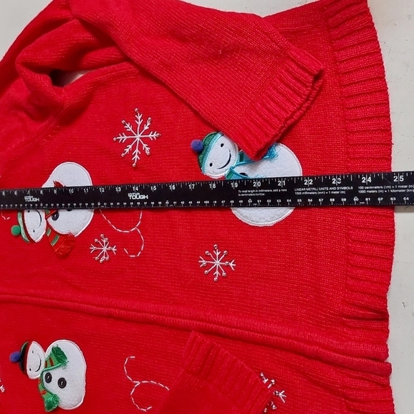 Classic Elements Red Sweater Full Zip Snowman 3D Holiday Ribbed Trim Size Large - Picture 6 of 12